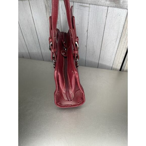 Ameri Leather Red Belt Stitched Leather Satchel Purse Handbag Pebble Top Handle - Picture 2 of 7